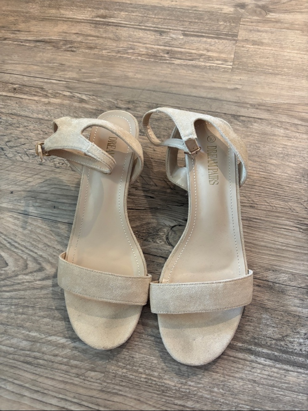 Dream Pairs Beige Suede Open-Toe Ankle Strap Heels
